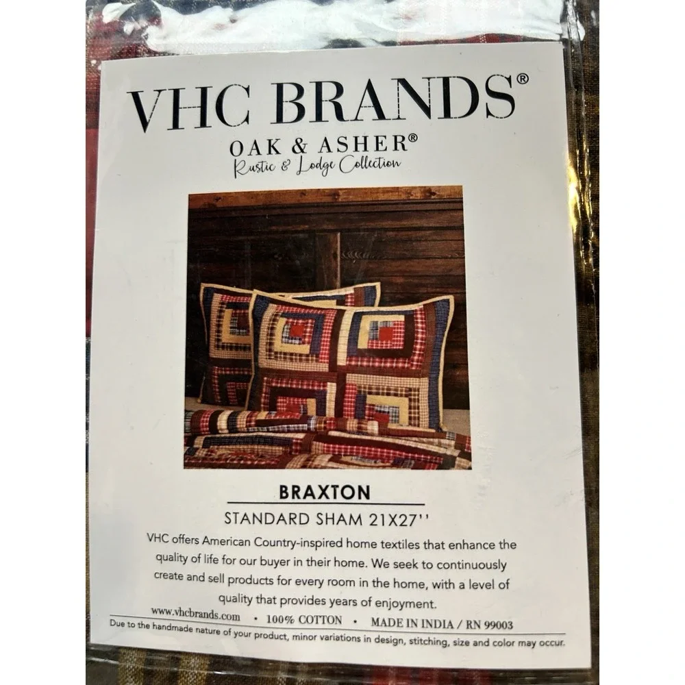 VHC Brands Oak & Asher Braxton Standard Pillow Sham Plaid Rustic Country Cabin